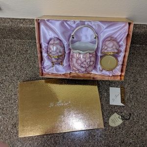 3 pc Le Tres'or Candle Basket Gift Set Ceramic Gold Pink Marble Design